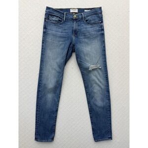 Frame Denim Le Garcon Slim Boyfriend Jeans Dunn Wash Distressed Size 27